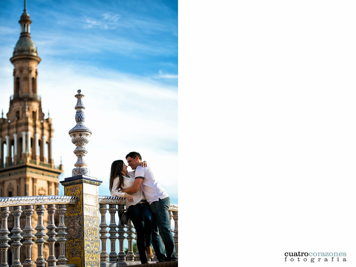 Prebodas en Sevilla en la Plaza de España con Juan y Begoña - Cuatro Corazones Fotografía por Juanlu Corrales